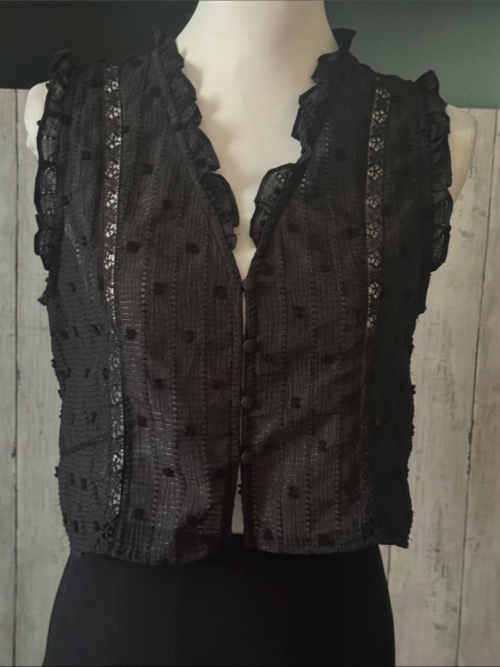 Glam Black Ruffled Lace-Trim Camisole